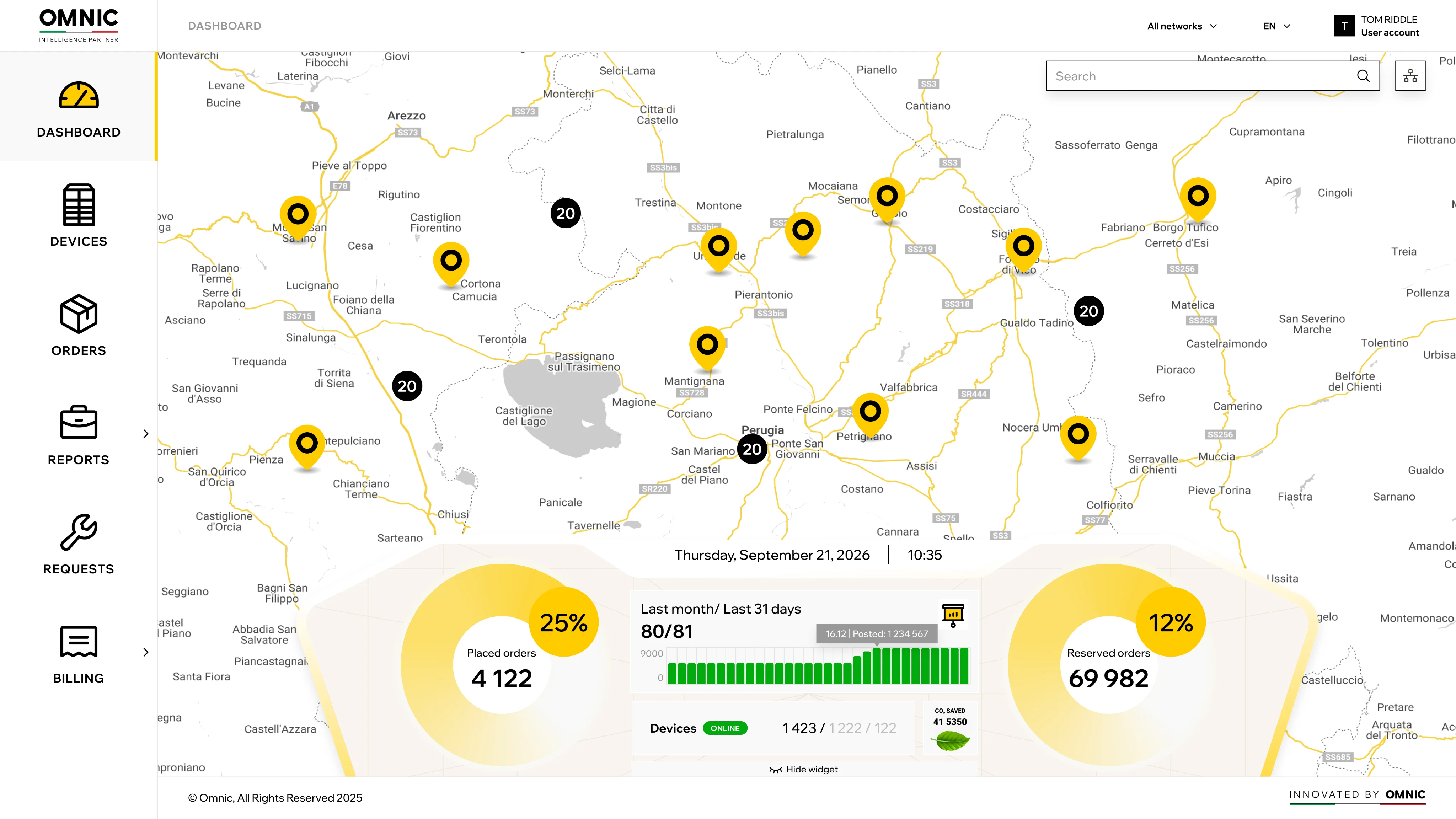 LogOS dashboard: live map of the network with the AI health layer